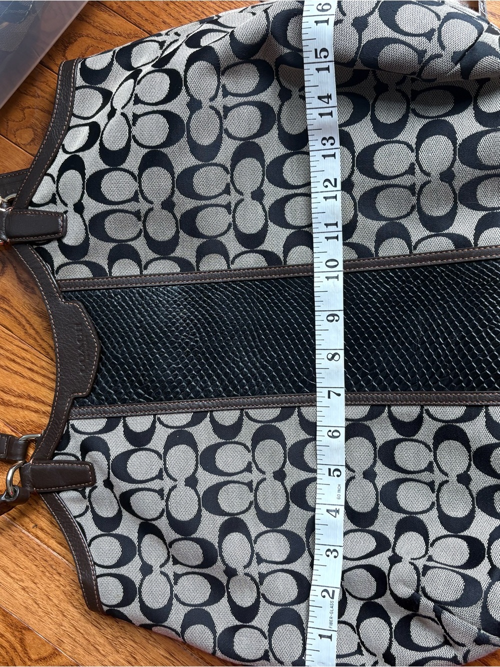 Coach Signature (black) Snakeskin Stripe Saddle Tote F31444 Brown Leather Trim - Picture 15 of 16
